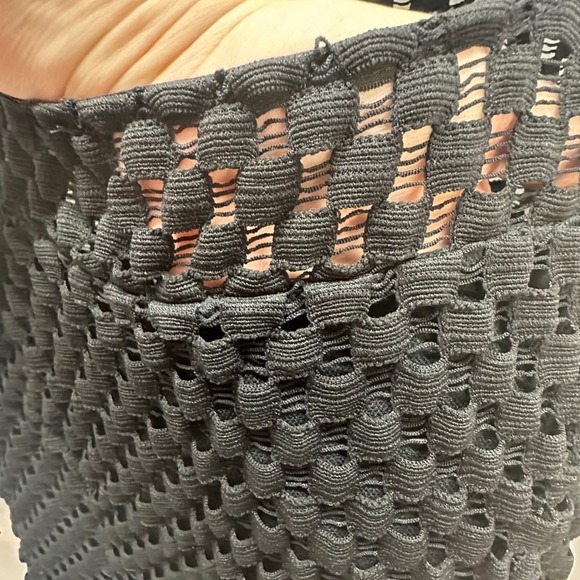 Elana Kattan Black Mesh Witchy Boho Crochet Dress 3/4 Sleeve Fringe Hem Size M - Picture 8 of 9